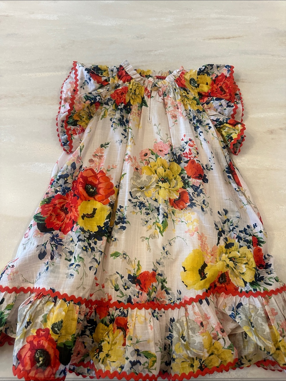 GIRLS Zimmermann Girls Floral Ruffle Dress in White, Yellow, Red, Blue